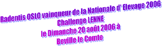 Radentis OSLO vainqueur de la Nationale d' Elevage 2006
Challenge LENNE
le Dimanche 20 ao�t 2006 �
Beville le Comte 